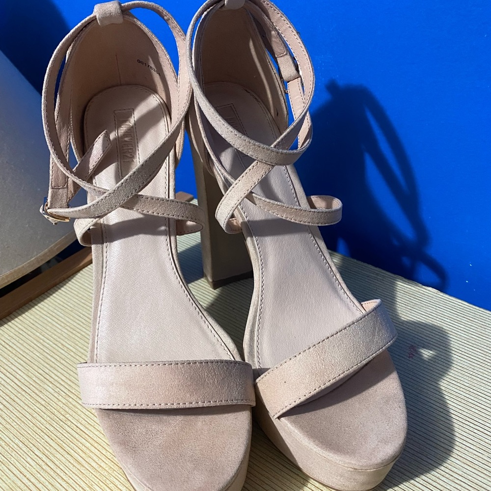 Forever21 Open Toe Buckle Strap Block Heel